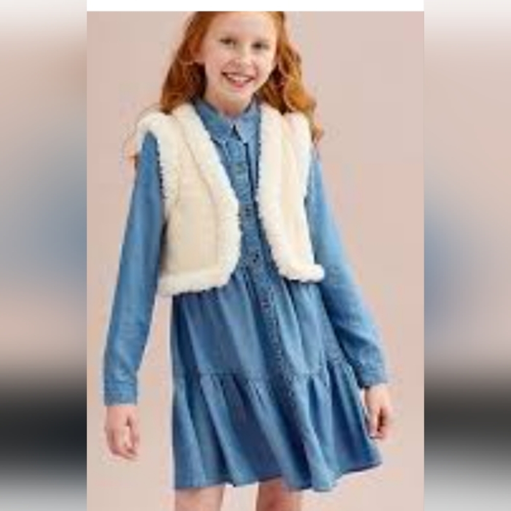 Self Esteem  Junior girls Blue ruffled Denim Button-Front Dress